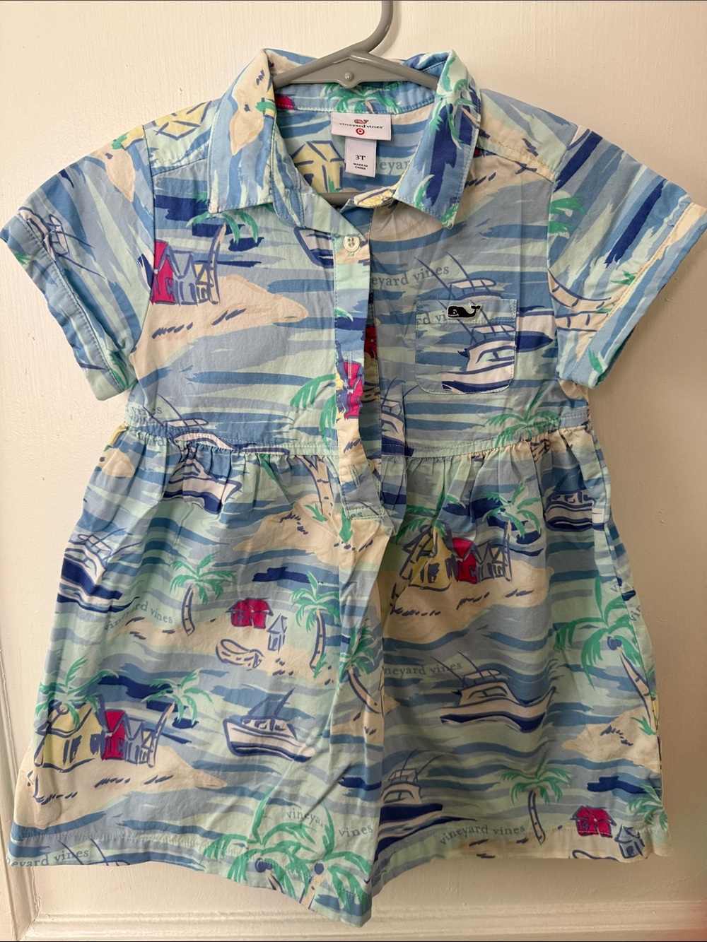 Vineyard Vines Girls' Light Blue Tropical Button-Front Shirt Dress